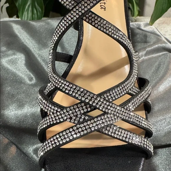 Bella Vita Aliette Black Rinestone Accents Heeled Dress Sandal - Women's 10 WW - Picture 7 of 14